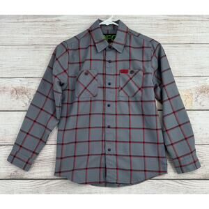 Dixxon DFC Youth Division Flannel Shirt Boys Medium Gray Plaid Red Black